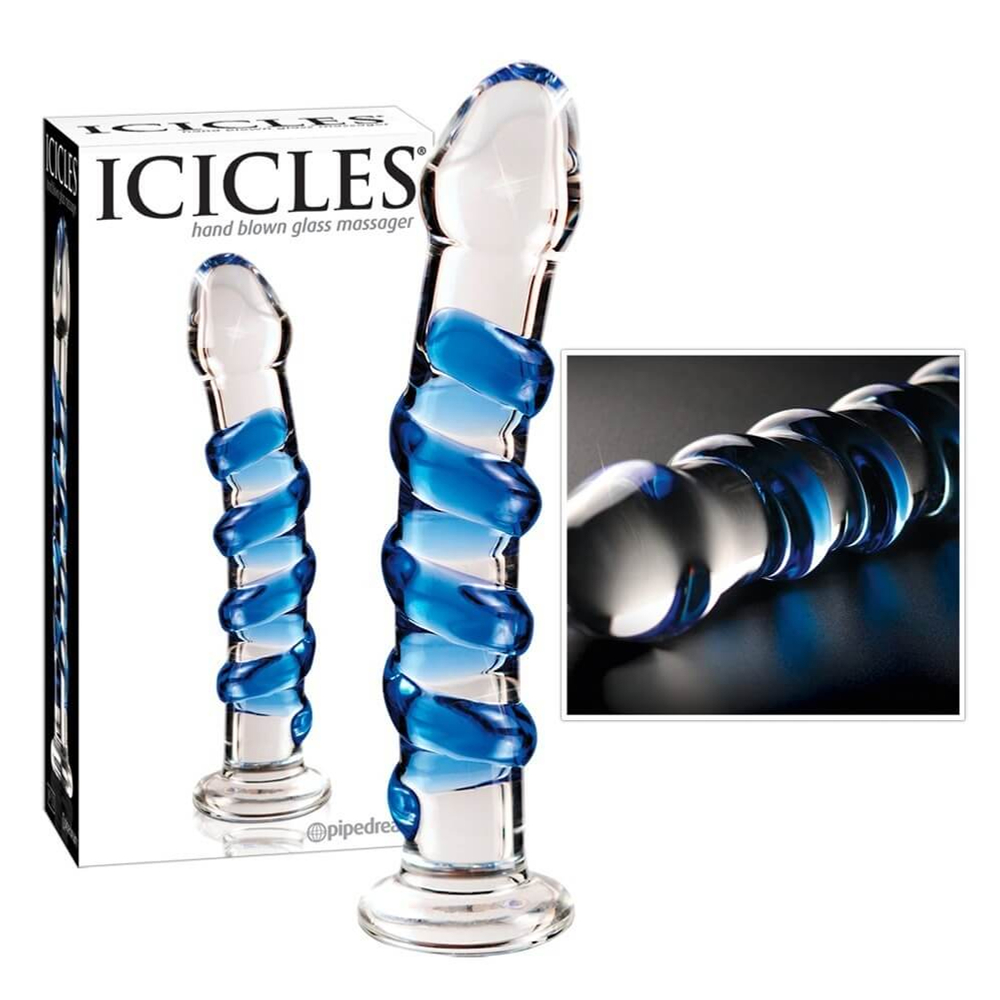 E-shop Pipedream Icicles No. 5 - sklenené špirálovité dildo (priesvitné-modré)