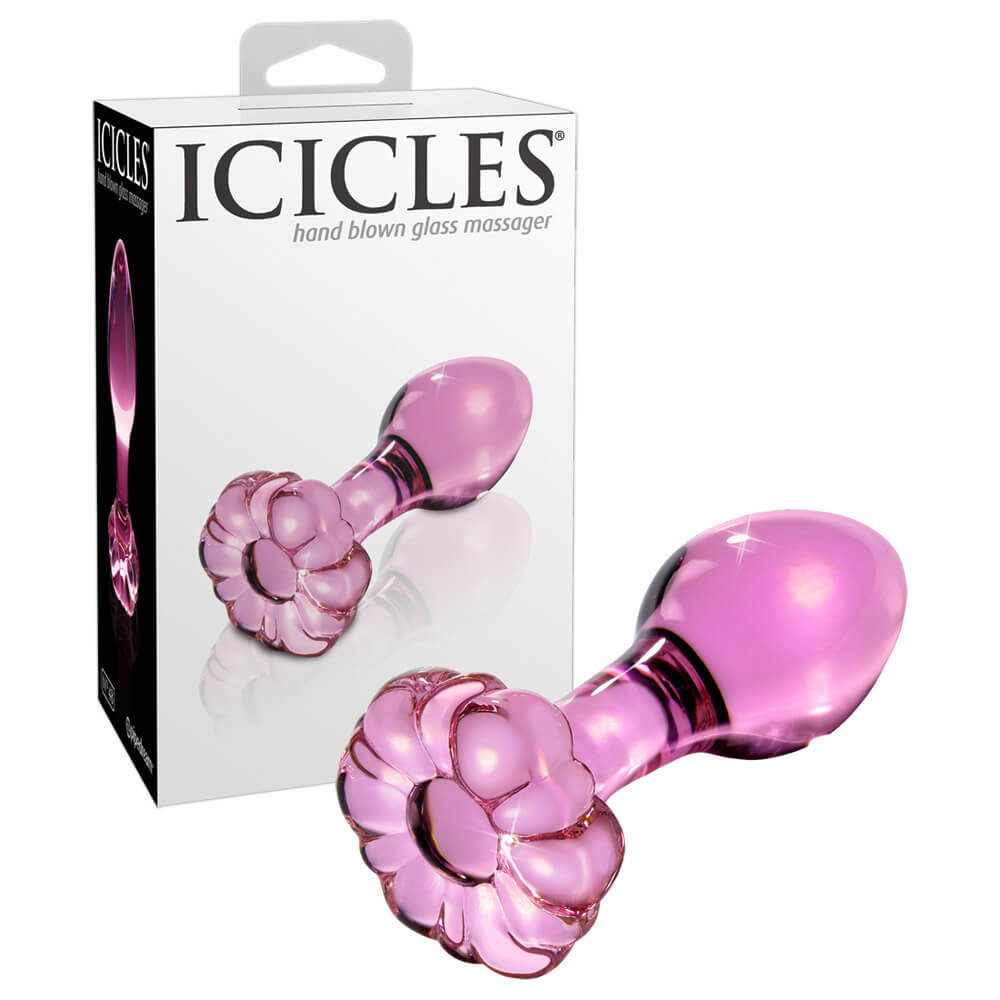E-shop Pipedream Icicles No. 48 - sklenený análny kolík s kvietkom (ružový)