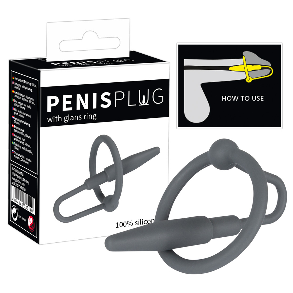 E-shop Penisplug - silikónový krúžok na žaluď s uretrálnym kužeľom (sivý)