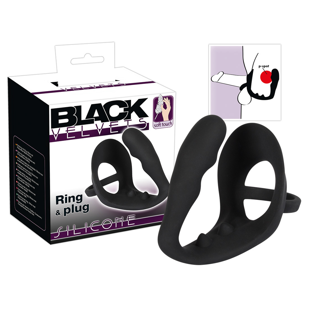 E-shop You2Toys Black Velvet Ring&Plug - krúžok na penis a semenníky s análnym dildom (čierny)