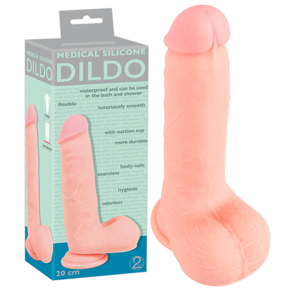 E-shop Medical Silicone Dildo - rovné dildo z lekárskeho silikónu (20 cm) - telová farba