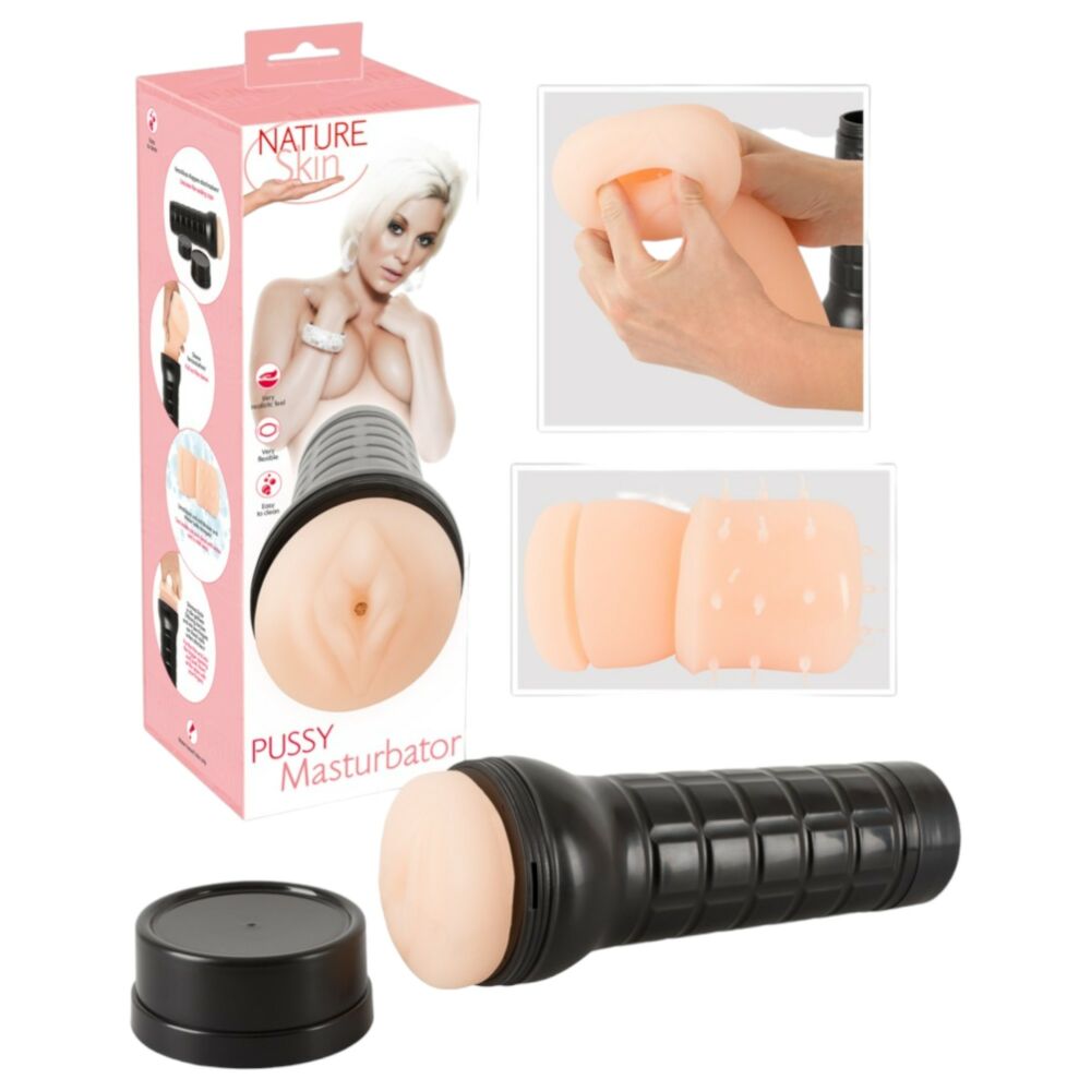 E-shop Nature Skin Pussy Masturbator - extra hlboký masturbátor, realistická vagína v púzdre (telová farba-čierna)