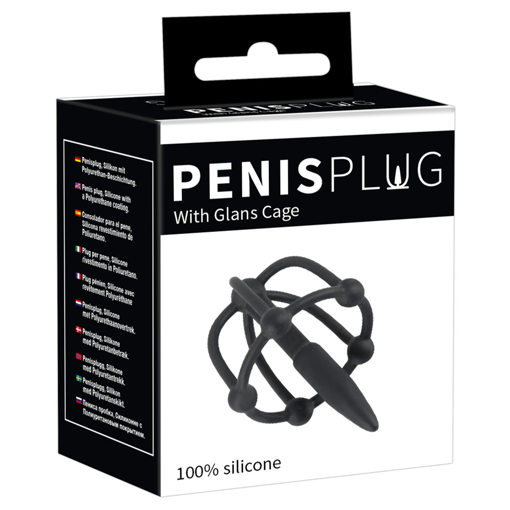 E-shop Penisplug - silikónová klietka na žaluď s kolíkom do močovej trubice (čierna)