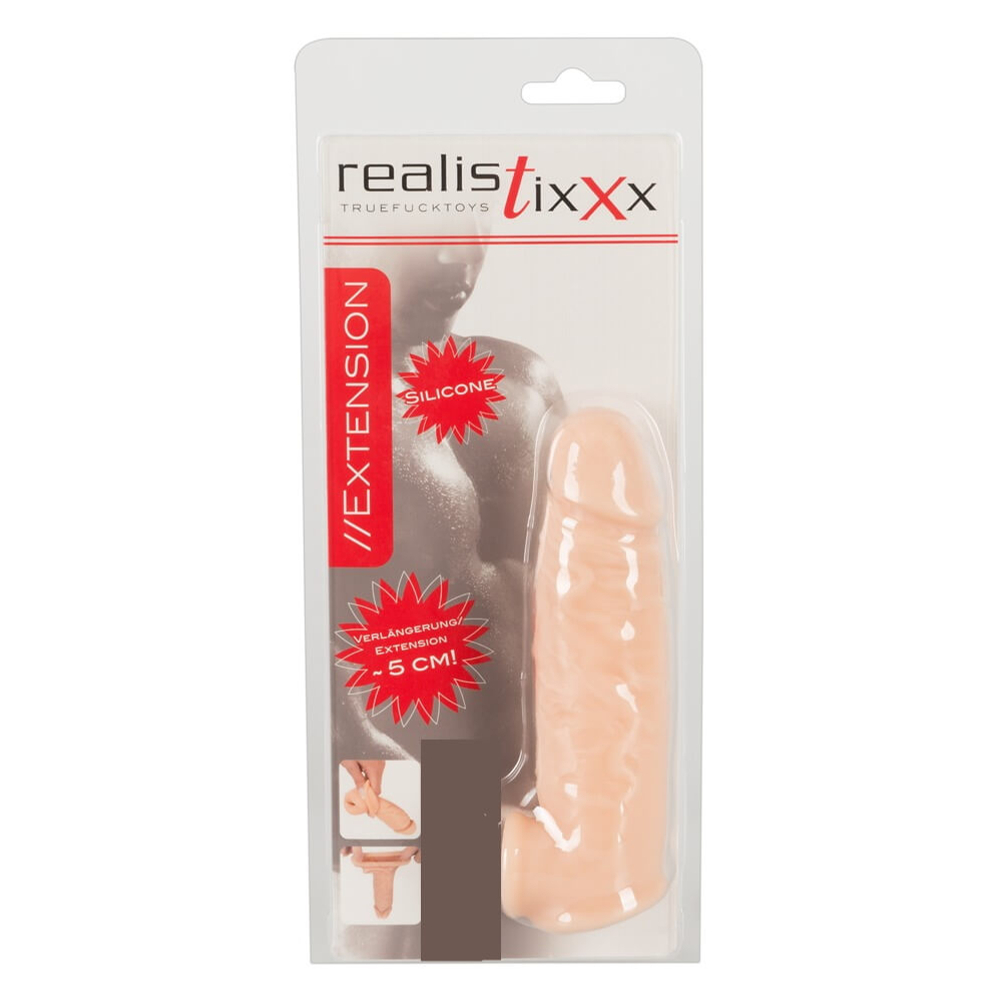 E-shop Realistixxx - návlek na penis s krúžkom na semenníky - 16cm (telová farba)