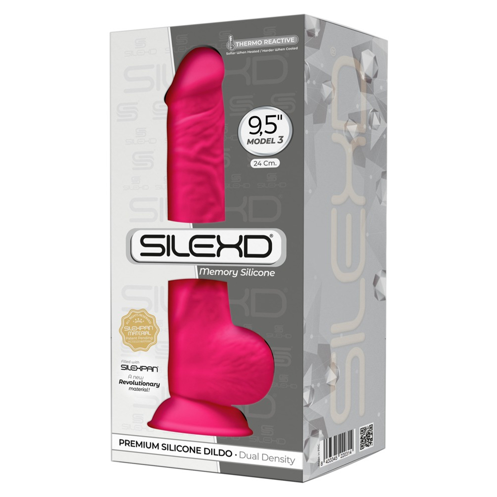 E-shop Silexd 9,5 - tvarovateľné dildo so semenníkmi a prísavkou - 24cm (ružové)
