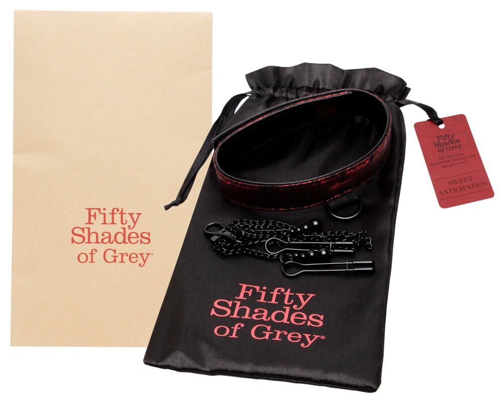 E-shop Fifty shades of grey - klipy na bradavky s golierom (čierno-červené)