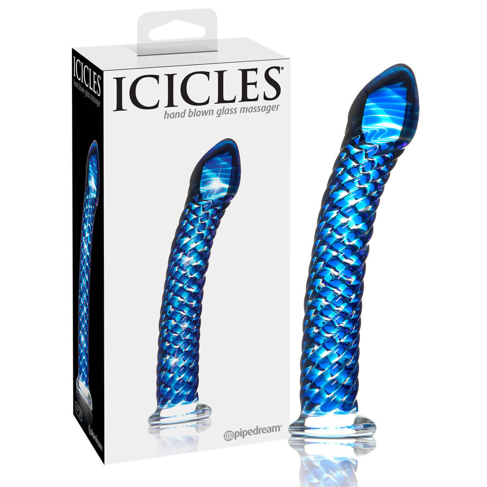 E-shop Icicles No. 29 - špirálové sklenené dildo s penisom (modré)