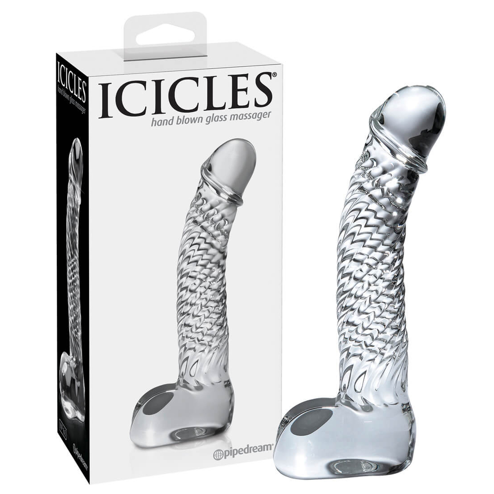 E-shop Icicles No. 61 - sklenené dildo s penisom (priesvitné)