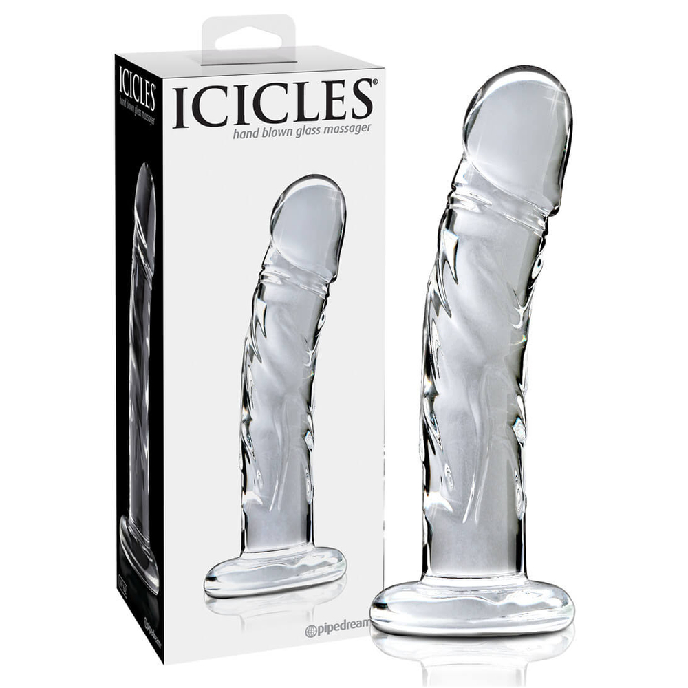 E-shop Icicles No. 62 - sklenené dildo s penisom (priesvitné)