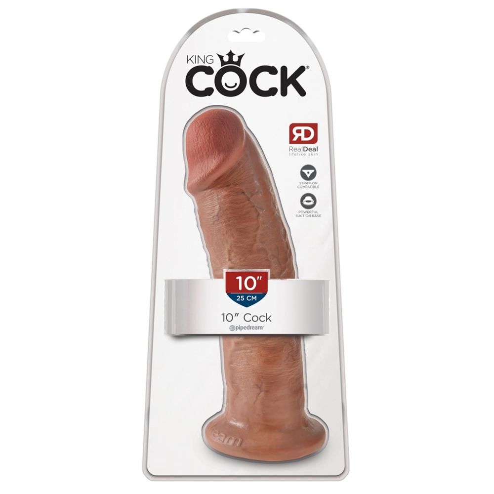 E-shop King Cock 10 - veľké dildo so semenníkmi s prísavkou (25cm) - tmavo prírodné