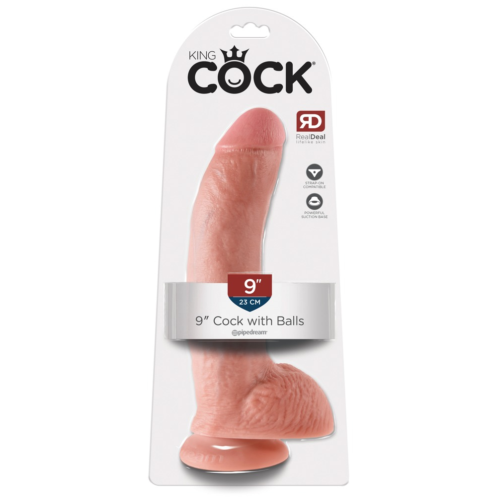 E-shop King Cock 9 - veľké upínacie, testikulárne dildo (23 cm) - prírodné