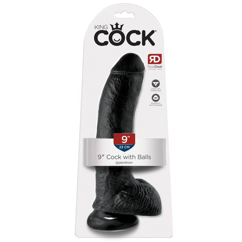 E-shop King Cock 9 - veľké upínacie, testikulárne dildo (23 cm) - čierne