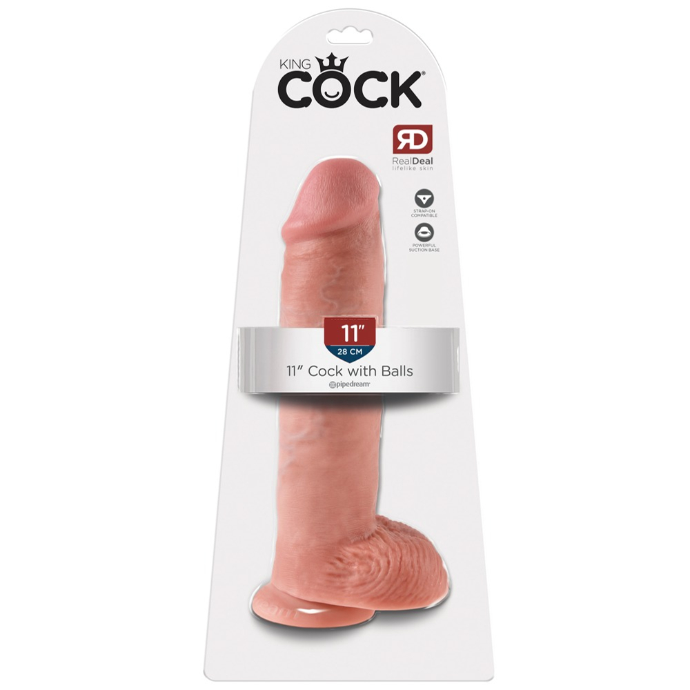 E-shop King Cock 11 - veľké upínacie, testikulárne dildo (28 cm) - prírodné