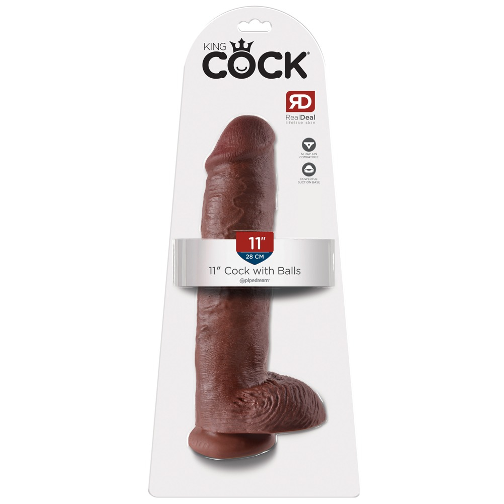 E-shop King Cock 11 - veľké upínacie, testikulárne dildo (28 cm) - hnedé