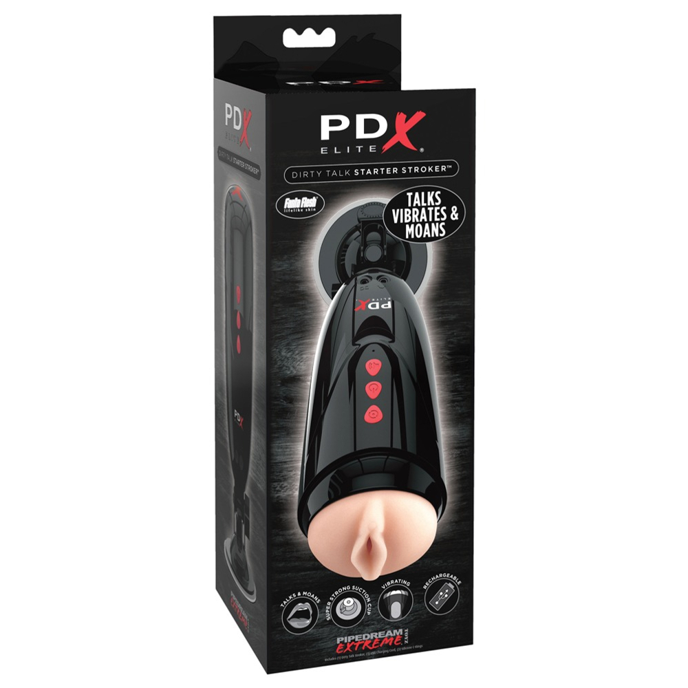 E-shop PDX Elite Dirty Talk - dobíjací vibračný masturbátor (čierny)