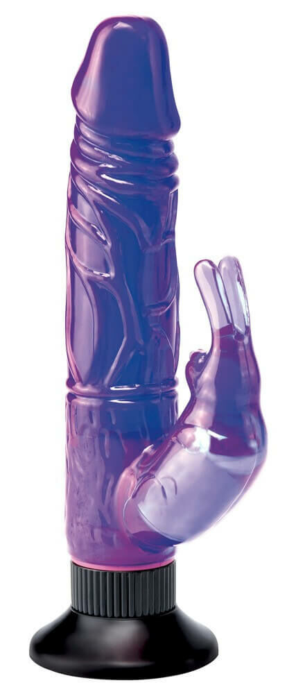 E-shop Wall Deluxe Bunny - vibrátor s prísavkou a klitorisovým ramenom (fialový)