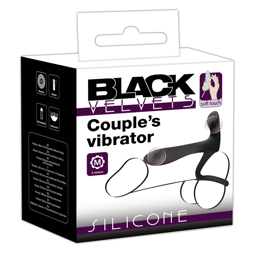 E-shop Black Velvet - vibrátor a krúžok na penis 2v1 na batérie (čierny)