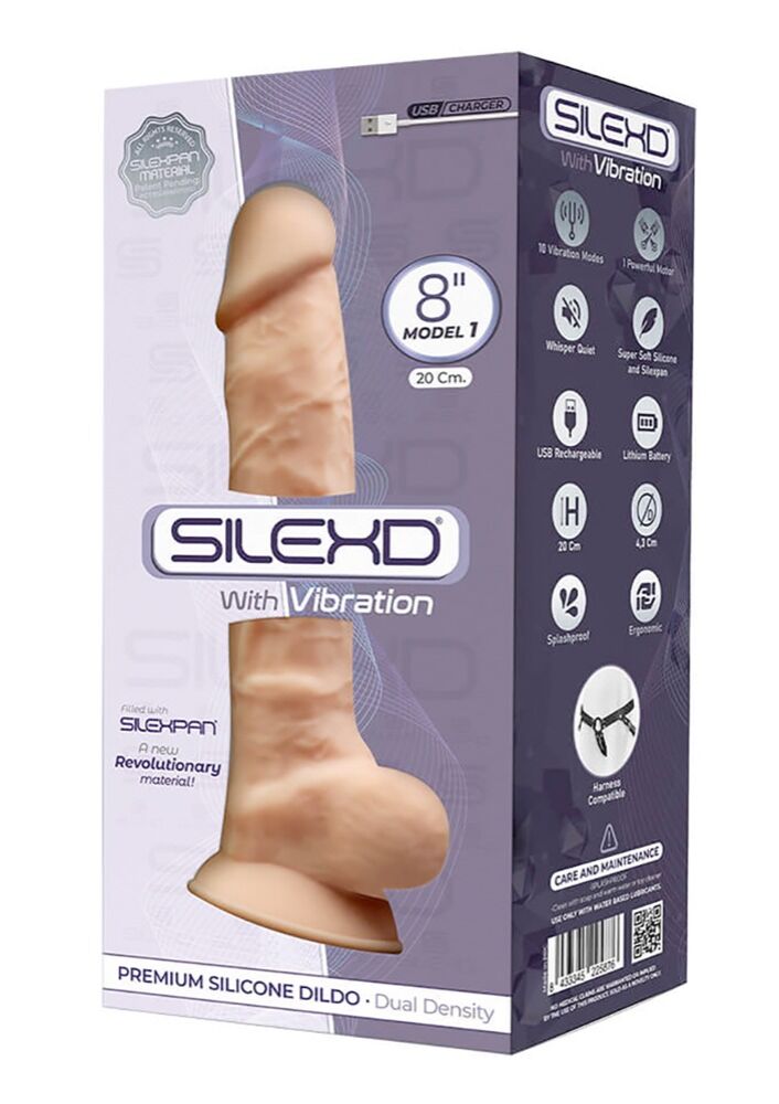 E-shop Silexd 8 - prispôsobivý, vibrátor so semenníkmi s prísavkou - 20cm (prírodný)