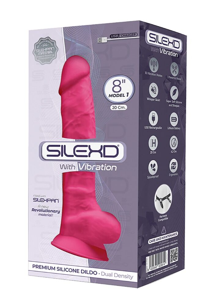 E-shop Silexd 8 - prispôsobivý, vibrátor so semenníkmi s prísavkou - 20cm (ružový)