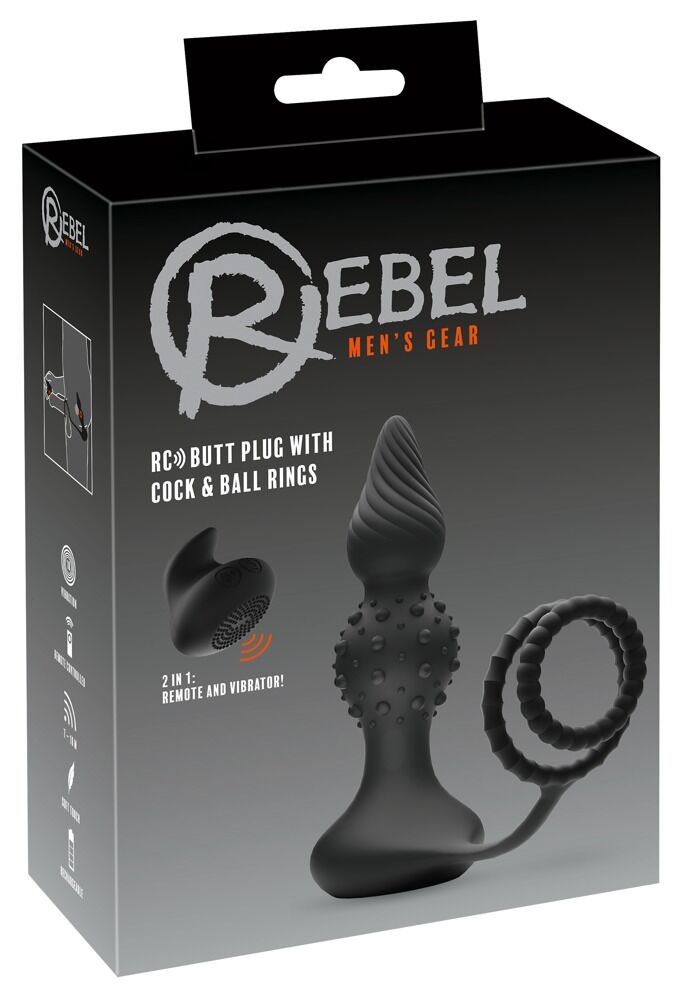 E-shop Rebel 2v1 - Rádiom riadený análny vibrátor s krúžkom na penis (čierny)