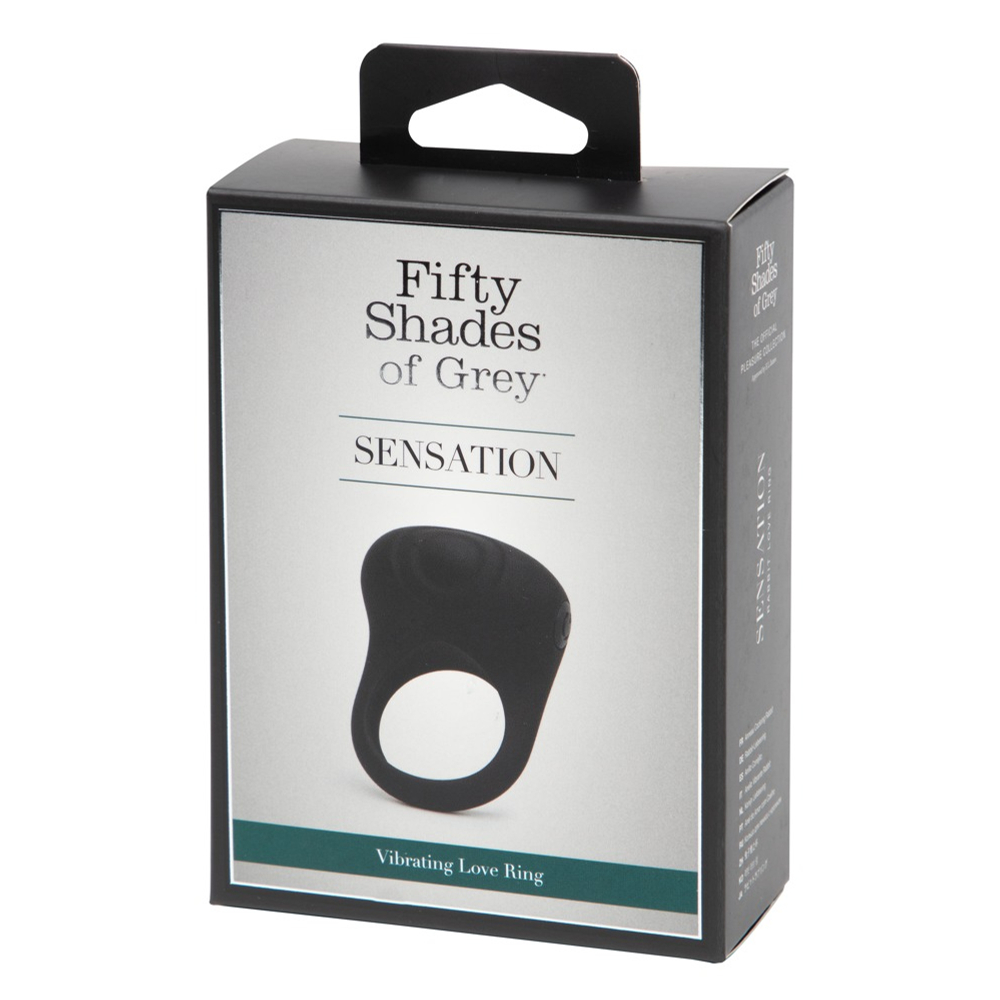 E-shop Fifty shades of grey - Vibračný krúžok na penis Sensation na batérie (čierny)