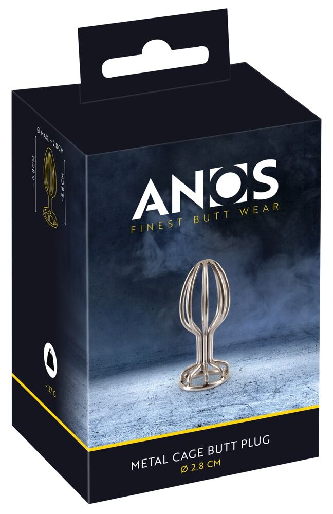 E-shop ANOS Metal (2,8 cm) - oceľové análne dildo v klietke (strieborné)