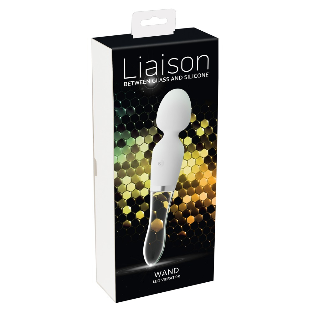 E-shop Liaison Wand - dobíjací LED vibrátor zo silikónového skla (priesvitný - biely)
