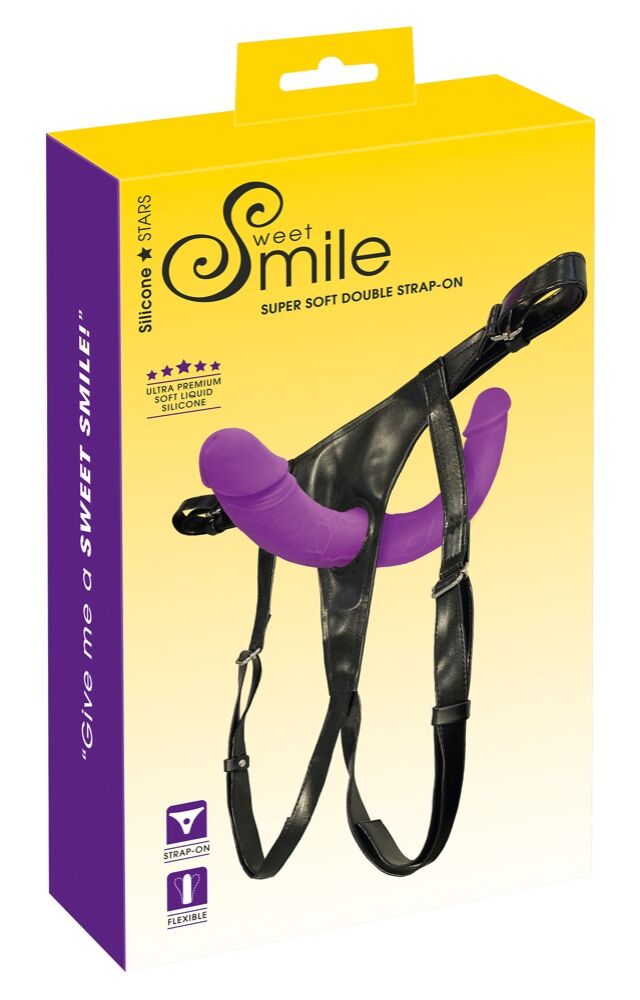 SMILE - pripojiteľné dvojité dildo so spodným prádlom (fialovo-čierne)