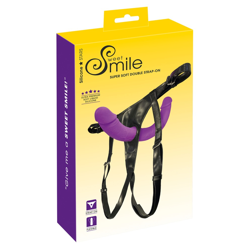 E-shop SMILE - pripojiteľné dvojité dildo so spodným prádlom (fialovo-čierne)