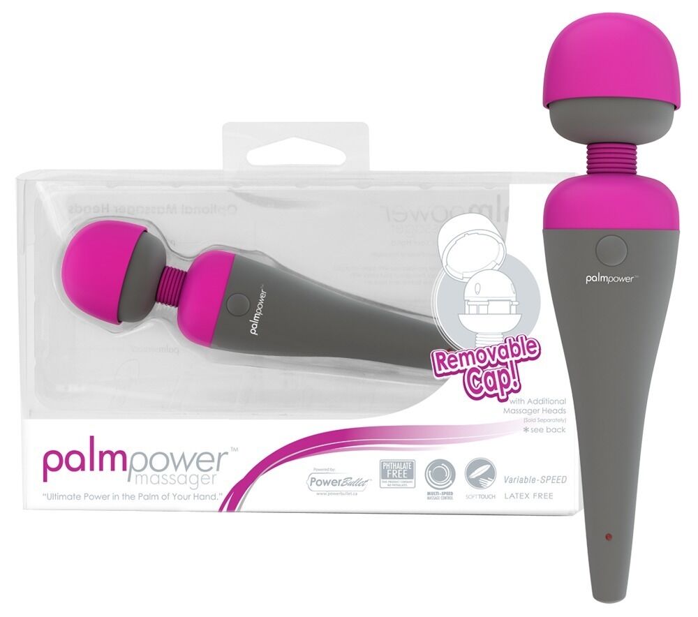 E-shop PalmPower masážny vibrátor s výmeniteľnou hlavicou (sivo-ružový)