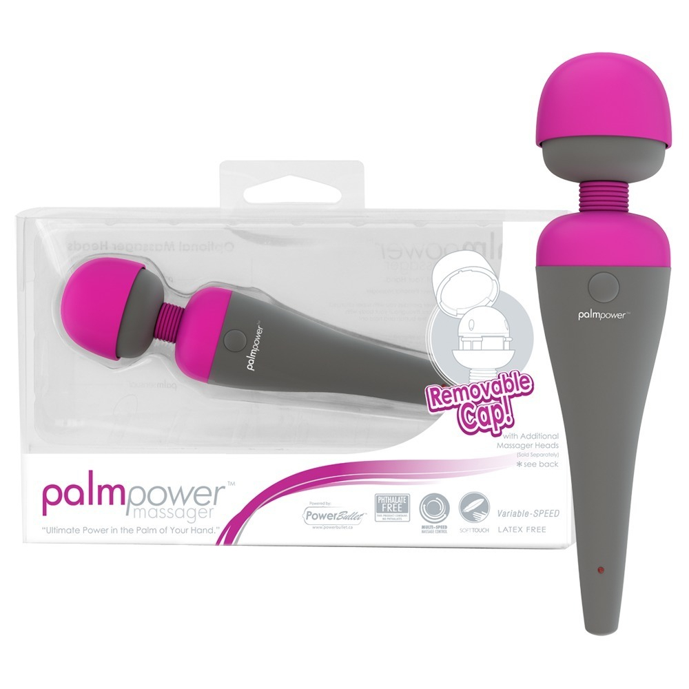 E-shop PalmPower masážny vibrátor s výmeniteľnou hlavicou (sivo-ružový)