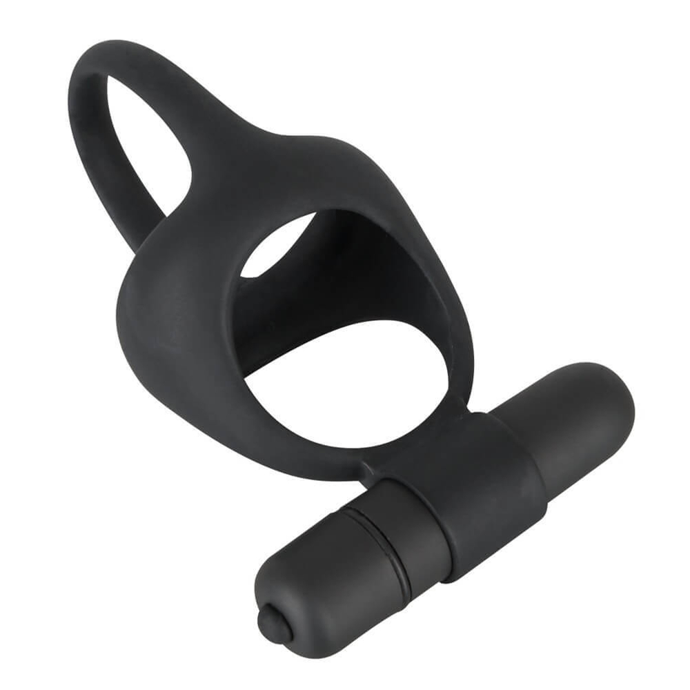 E-shop Black Velvet - vibračný krúžok na penis a semenníky (čierny)