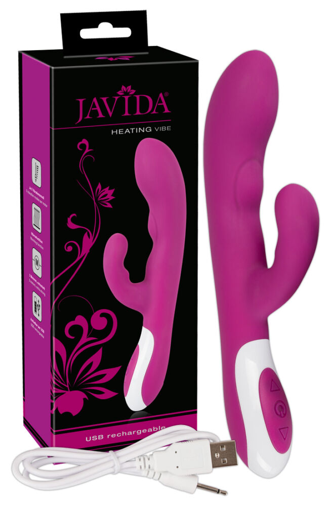 E-shop Javida Heating Vibe - nabíjací vibrátor so stimulátorom na klitoris a funkciou ohrevu (černicová)