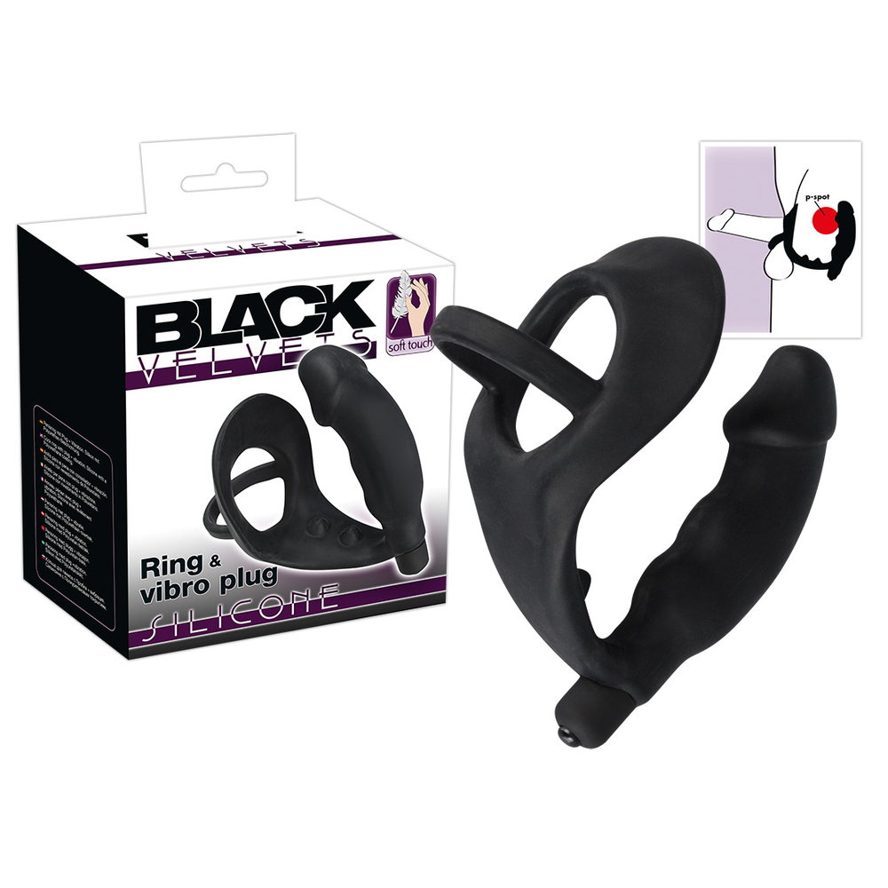 E-shop You2Toys Black Velvets Ring& Vibro Plug - krúžok na penis a semenníky s análným vibrátorom (čierny)