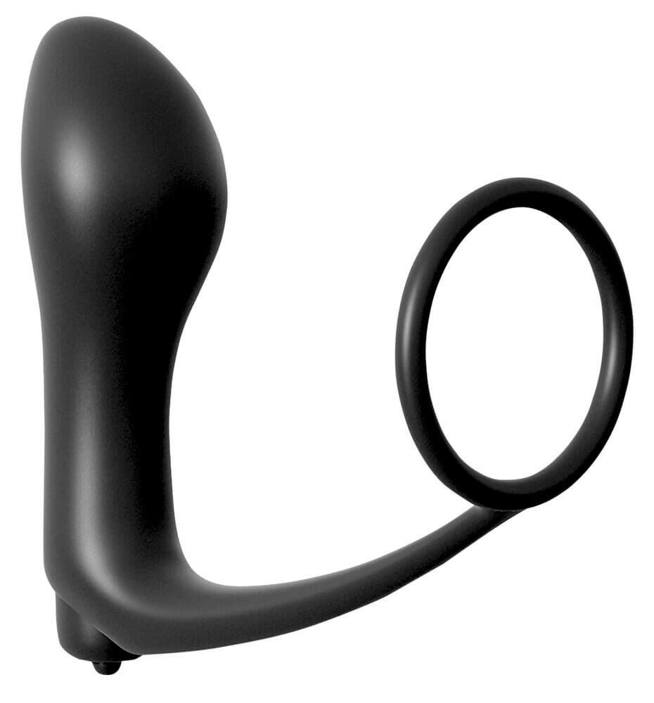 E-shop analfantasy ass-gasm vibrator - análny vibrátor s krúžkom na penis (čierny)