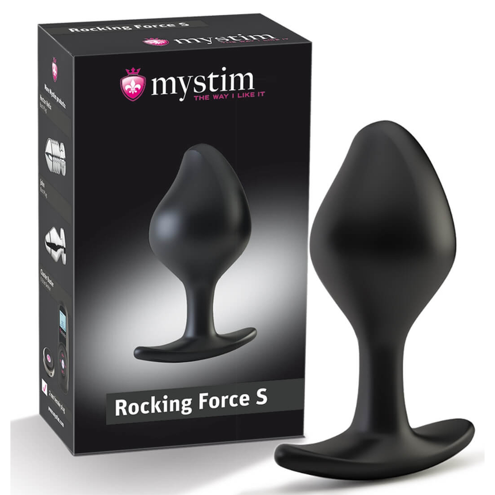 E-shop mystim Rocking Force S - elektro kužeľové dildo - malé (čierne)