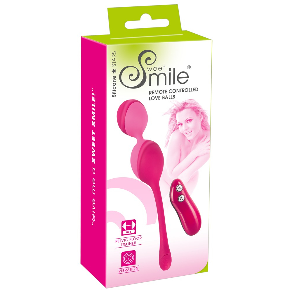 E-shop SMILE Love Balls - 82g -ové, nabíjacie vibračné vajíčko na diaľkové ovládanie (ružové)