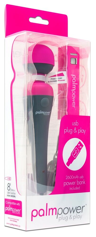 E-shop PalmPower Wand - veľký masážny vibrátor USB s powerbankou (ružovo-sivý)