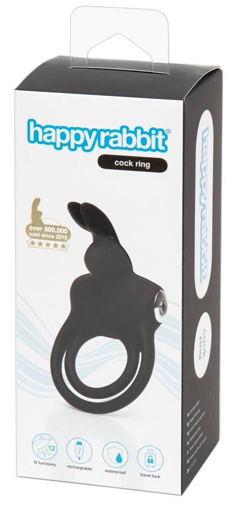 E-shop Happyrabbit Cock - vodotesný, dobíjací krúžok na penis a semenníky (čierny)