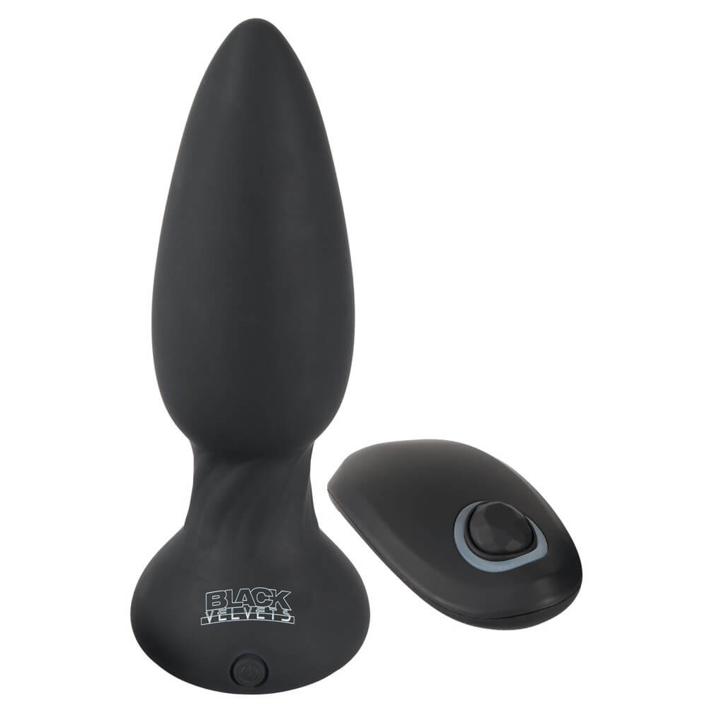 E-shop Black Velvets Remote Controlled Silicone Vibrating Plug - nabíjací análny kolík na diaľkové ovládanie (čierny)