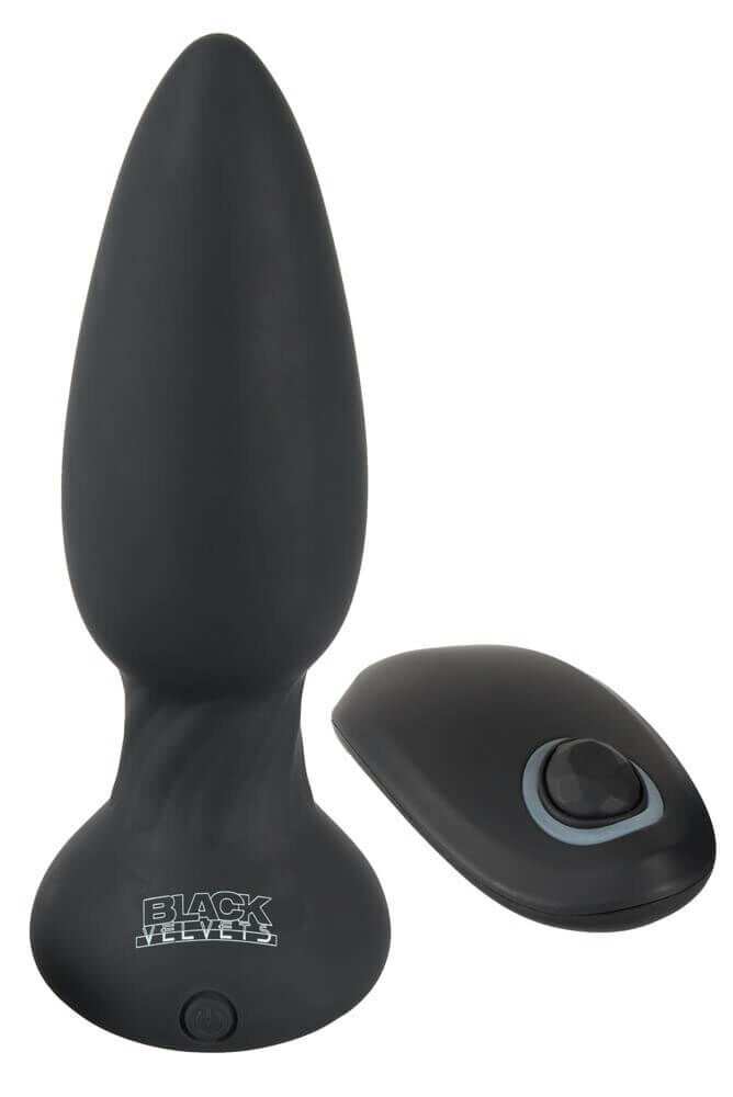 E-shop Black Velvet - dobíjací, rádiom riadený, rotujúci análny vibrátor s korálkami (čierny)