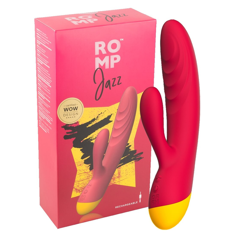 E-shop ROMP Jazz - nabíjací, vodotesný vibrátor na bod G s ramienkom na klitoris (tmavo ružový)