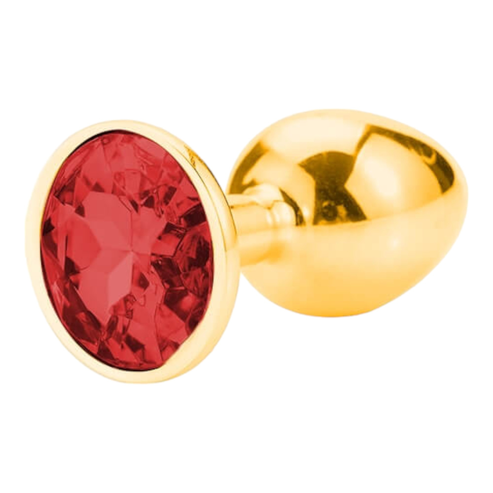 E-shop Sunfo - kovové análne dildo s kameňom (zlato-červené)
