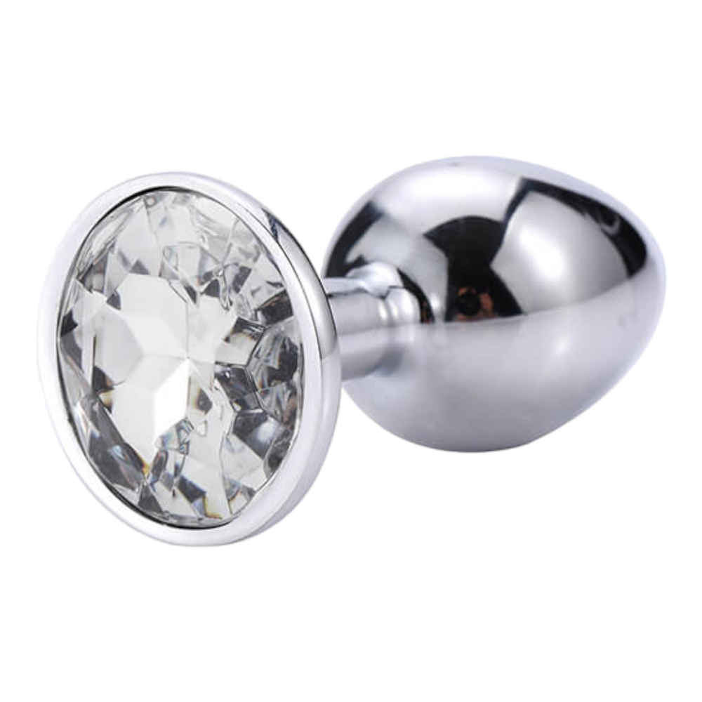 E-shop Sunfo - kovové análne dildo s kameňom (strieborno-biele)