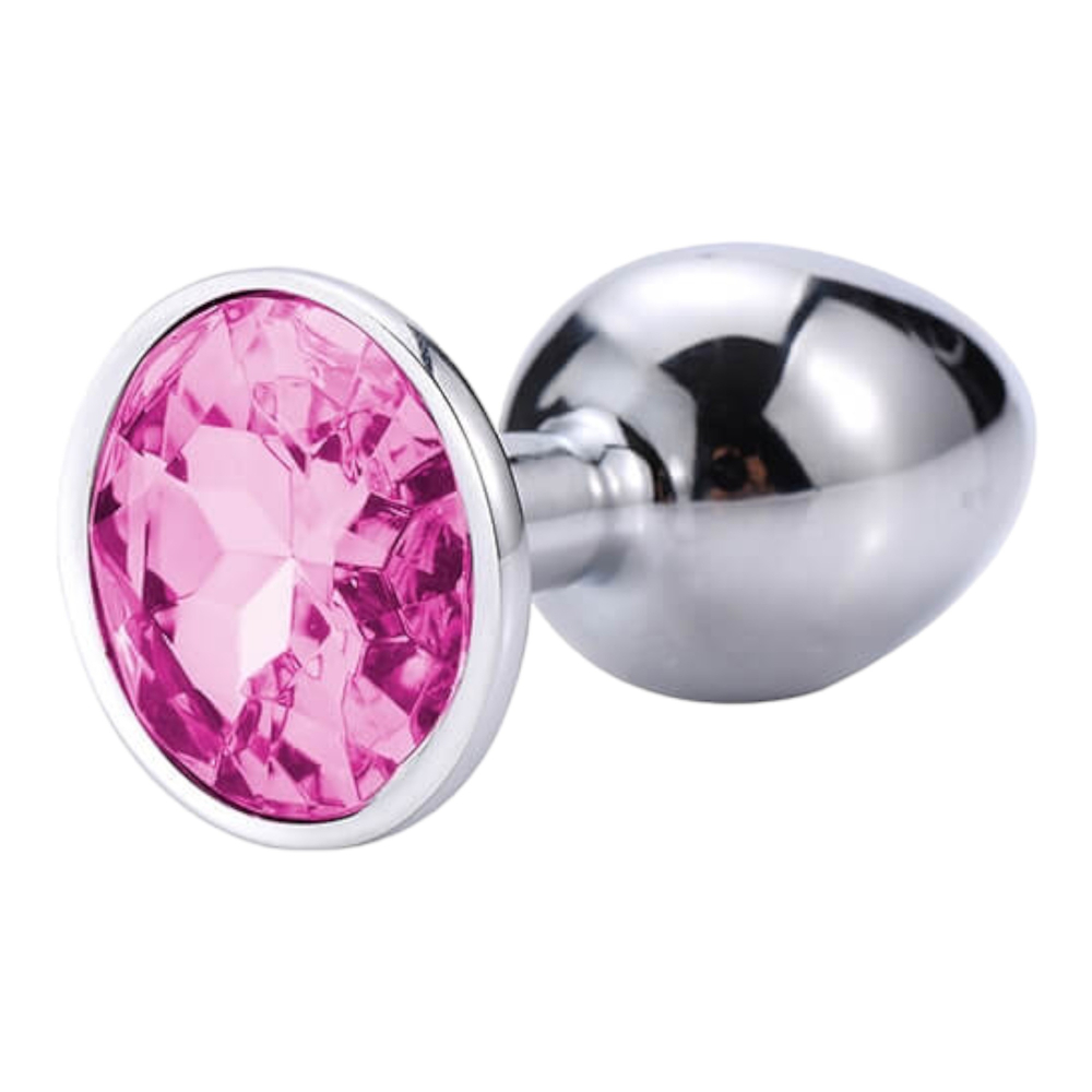 E-shop Sunfo - kovové análne dildo s kameňom (strieborno-ružové)