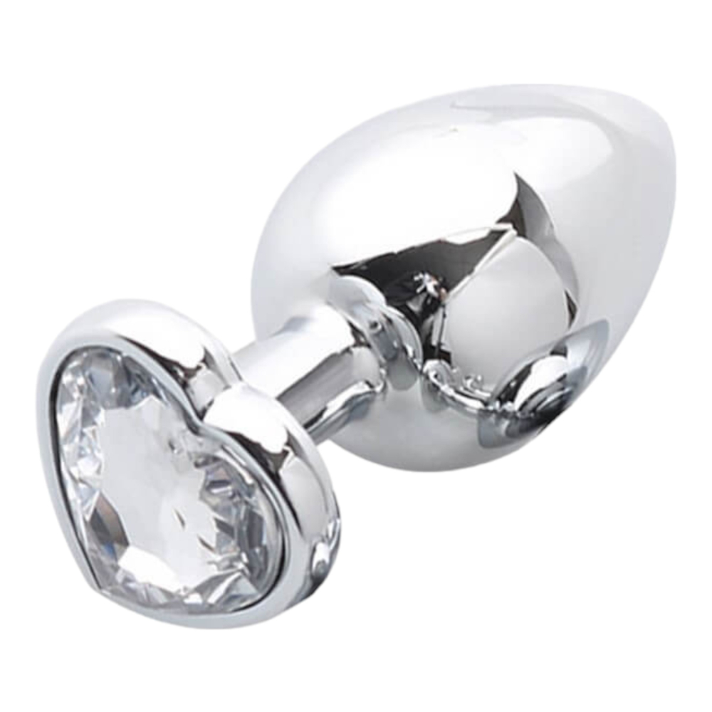 E-shop Sunfo - kovové análne dildo s kameňom v tvare srdca (strieborno-biele)