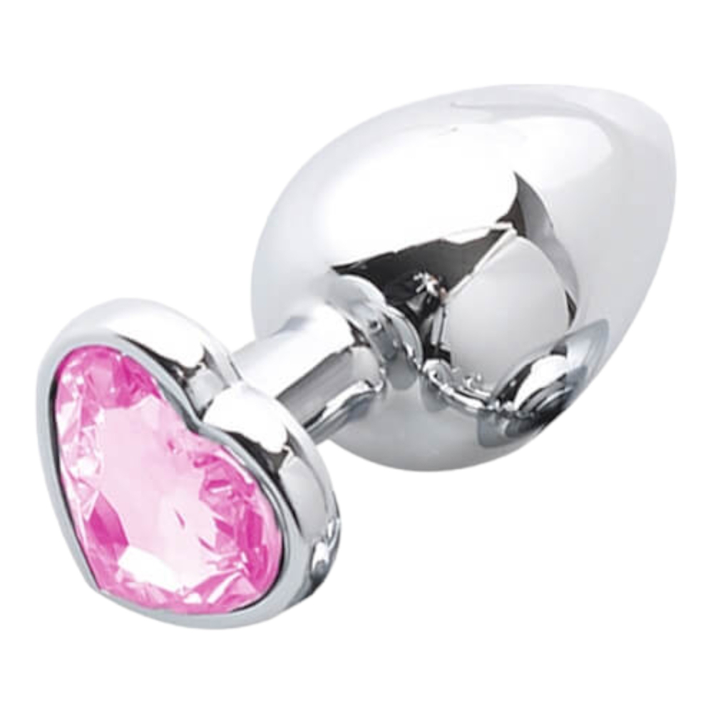 E-shop Sunfo - kovové análne dildo s kameňom v tvare srdca (strieborno-ružové)