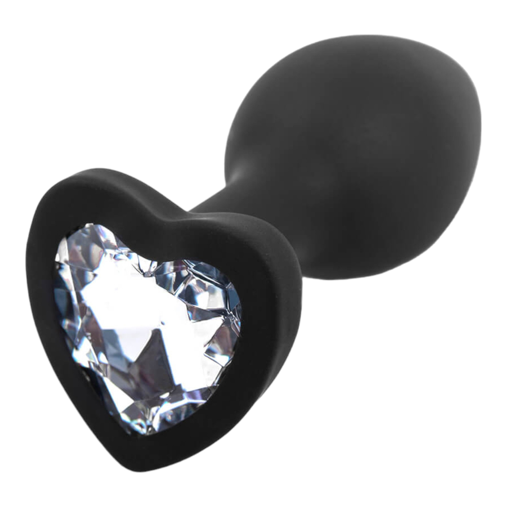 E-shop Sunfo - Silikónové análne dildo s kameňom v tvare srdca (čierne a biele)