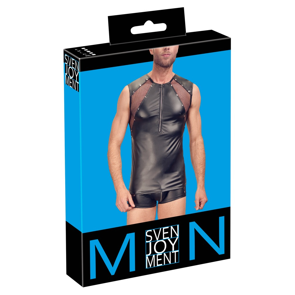 E-shop Svenjoyment - pánsky top s priehľadnou vložkou na zips (čierny)