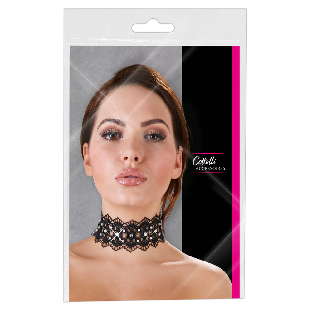 E-shop Cottelli Jewels - čipkovaný golier s perlami a štrasovými ozdobami